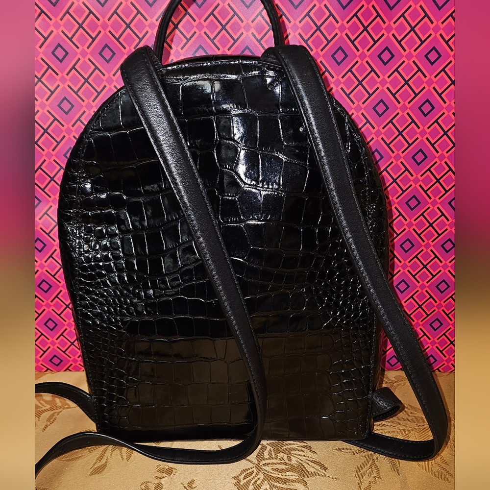 Tory Burch Black Croc-Embossed Backpack - Picture 3 of 9